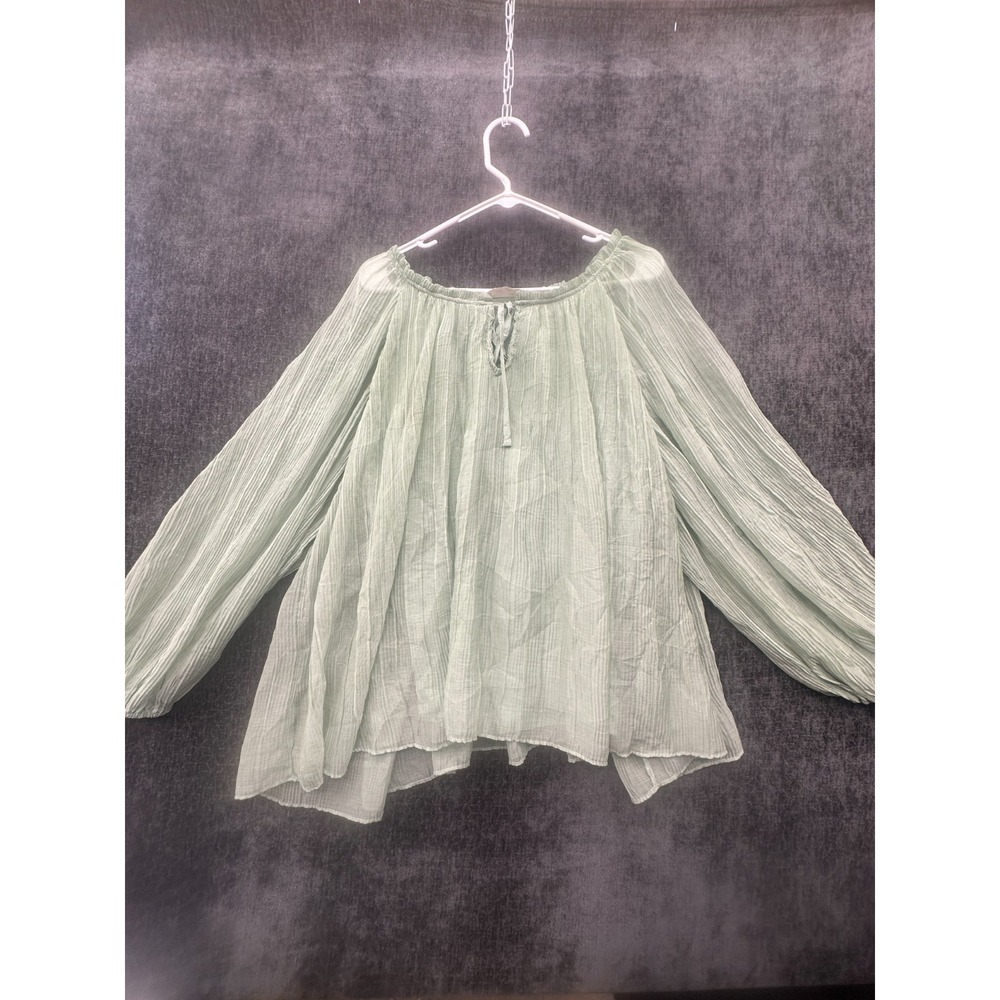 LC Lauren Conrad Crinkle Blouse Top Women 2XL Mint Green Tie Neck Balloon Sleeve